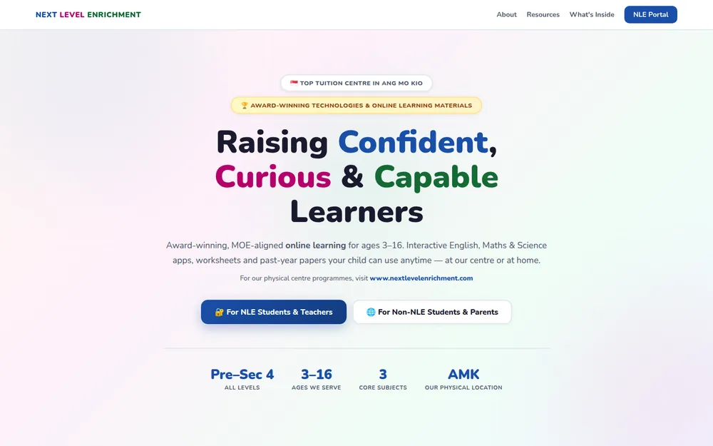 A live e-learning portal with hundreds of lessons behind a student login