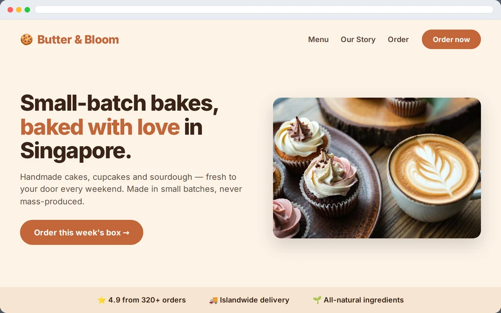 Sample website design for a Singapore bakery and home business