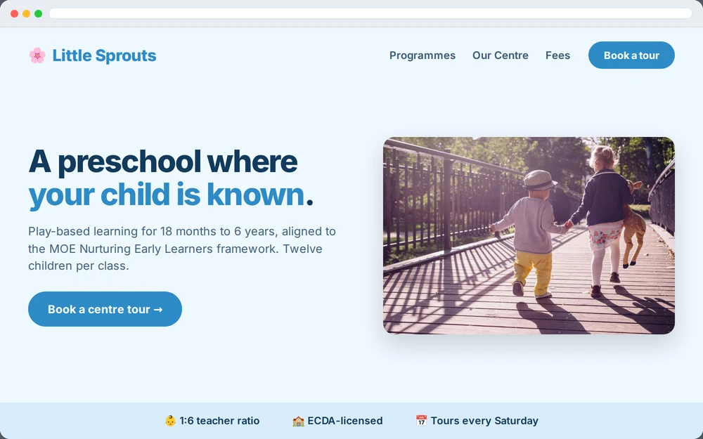 Sample website design for a Singapore preschool and childcare business