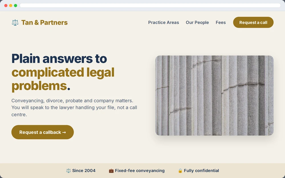 Sample website design for a Singapore law and professional services business