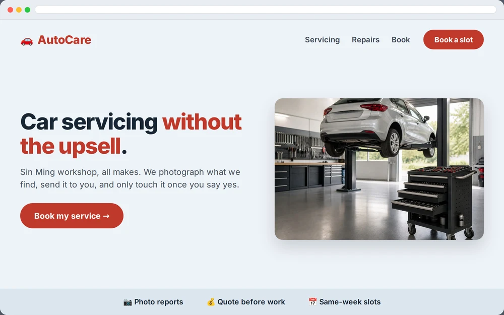 Sample website design for a Singapore motor workshop business