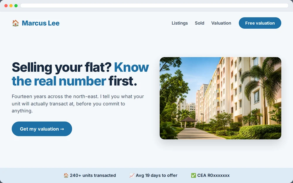 Sample website design for a Singapore property agent business
