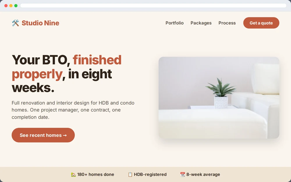 Sample website design for a Singapore renovation and interior design business