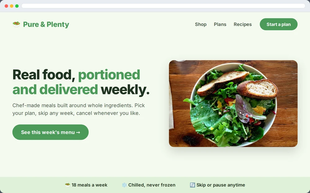 Sample website design for a Singapore health food and subscriptions business